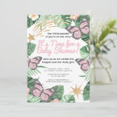 金ゴールドスフェイクター&ピンクバタフライガールベビーシャワー 招待状 (スタンド正面)