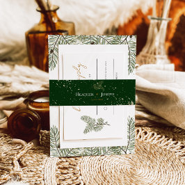 金ゴールドスプラッシュお洒落グリーンパインコーン結婚ズ 招待状ベリーバンド