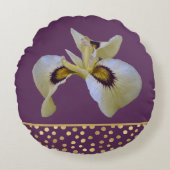 金ゴールドスプラッシュとクリームシベリアアイリスの紫 ラウンドクッション (正面)