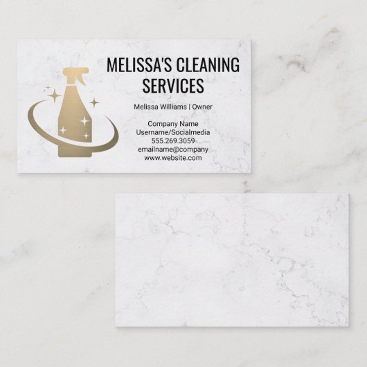 金ゴールドスプレーボトルロゴ | クリーニングサービス 名刺 (正面/裏面)