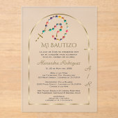 金ゴールドスペインのアーチクロスガールモノグラムバプテスマ アクリル招待状 (正面)