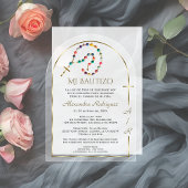 金ゴールドスペインのアーチクロスガールモノグラムバプテスマ アクリル招待状