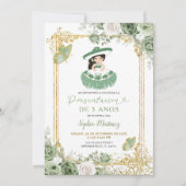 金ゴールドスペインのセージグリーンガールの誕生日 招待状 (正面)