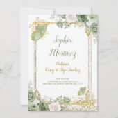 金ゴールドスペインのセージグリーンガールの誕生日 招待状 (裏面)