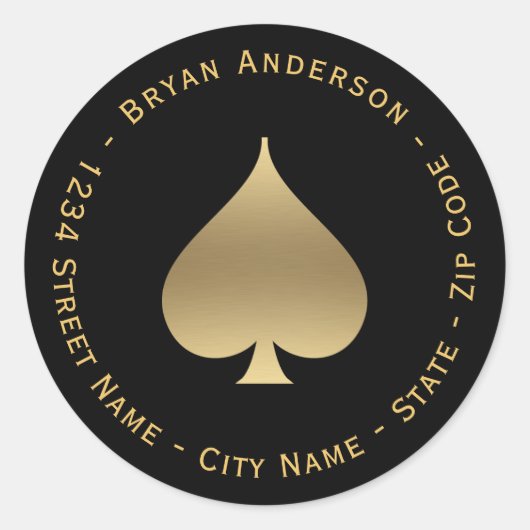 金ゴールドスペード記号差出人住所ラベル ラウンドシール (正面)