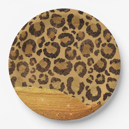 金ゴールドスポットの金属グラマーcheetah皮膚 ペーパープレート (正面)