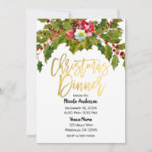 金ゴールドスモダンクリスマスディナーホリデーパーティー 招待状 (正面)