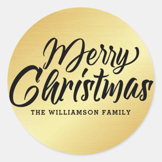 金ゴールドスモダンクリスメリークリスマスパーソナライズされた ラウンドシール (正面)