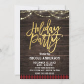 金ゴールドスモダンクリフトホリデー素朴パーティウッドプレイド 招待状 (正面)