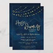 金ゴールドスモダンクリプトのライトストリング引っ越し祝いパーティーパーティー 招待状 (正面/裏面)