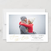 金ゴールドスモダンクリプトの写真日付磁石を保存 マグネット招待状 (正面)