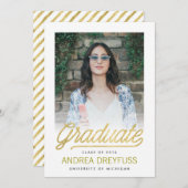 金ゴールドスモダンクリプト写真の卒業発表 案内状 (正面/裏面)