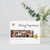 金ゴールドスモダンター3フォトコラージクリスマスホリデー ポストカード (スタンド正面)