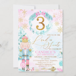 金ゴールドスリーランドオブスイーツくるみ割り誕生日 招待状