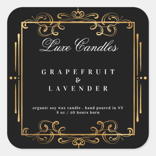 金ゴールドスワエレガントールブラックキャンドル化粧品製品 スクエアシール (正面)