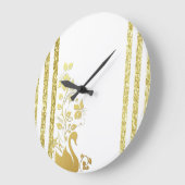 金ゴールドスワンフローラストライプ時計 ラージ壁時計 (傾斜)