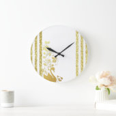 金ゴールドスワンフローラストライプ時計 ラージ壁時計 (ホーム)