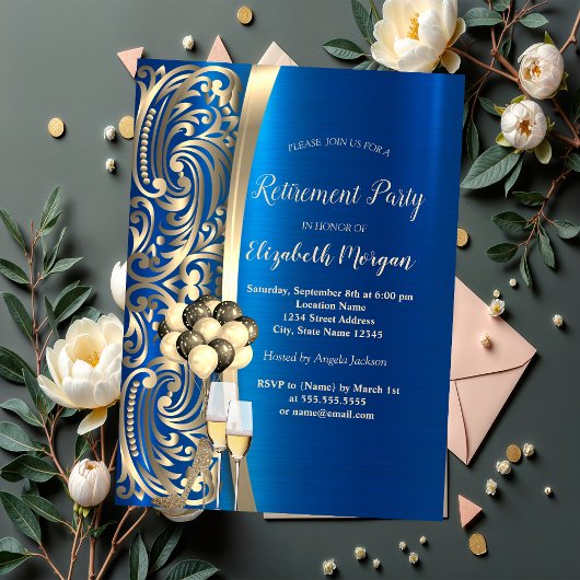 金ゴールドスワーズガラス、ハイヒールブルーリタイア 招待状