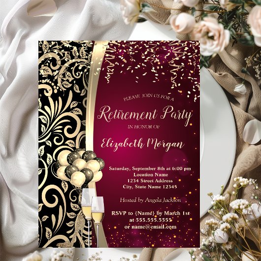 金ゴールドスワーズガラス、ハイヒール、赤い退職 招待状