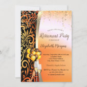 金ゴールドスワーズガラス、ハイヒール、退職パーティー 招待状 (正面)