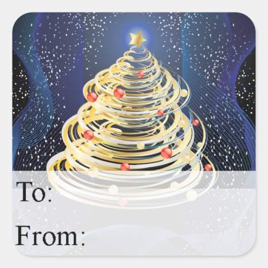 金ゴールドスワーズクリスマスツリーギフトラベル スクエアシール (正面)