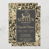 金ゴールドスワーズティアラスウィートダイヤモンド16パーティー 招待状 (正面/裏面)