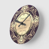 金ゴールドスワーズハートダイヤモンドバイオレット50結婚th ラウンド壁時計 (傾斜)