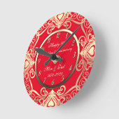 金ゴールドスワーズハートダイヤモンドレッド50結婚th ラウンド壁時計 (傾斜)