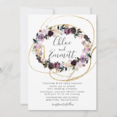 金ゴールドスワーズパープルピンク結婚フローラ 招待状 (正面)