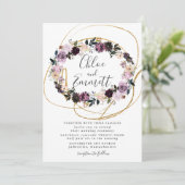 金ゴールドスワーズパープルピンク結婚フローラ 招待状 (スタンド正面)