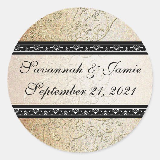 金ゴールドスワーズブラックフォント結婚ズシール ラウンドシール (正面)