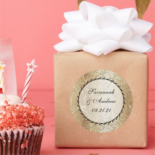 金ゴールドスワーズブラックフォント結婚ズシール ラウンドシール (パーティー)