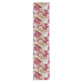 金ゴールドスワーズブルゴーニュピンククリスマスポインセチア ショートテーブルランナー (正面)