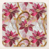 金ゴールドスワーズブルゴーニュピンククリスマスポインセチア スクエアペーパーコースター (正面)