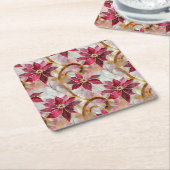 金ゴールドスワーズブルゴーニュピンククリスマスポインセチア スクエアペーパーコースター (アングル)