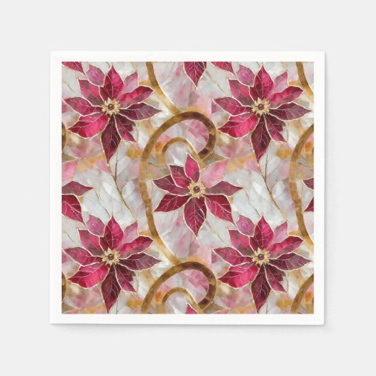 金ゴールドスワーズブルゴーニュピンククリスマスポインセチア スタンダードカクテルナプキン (正面)