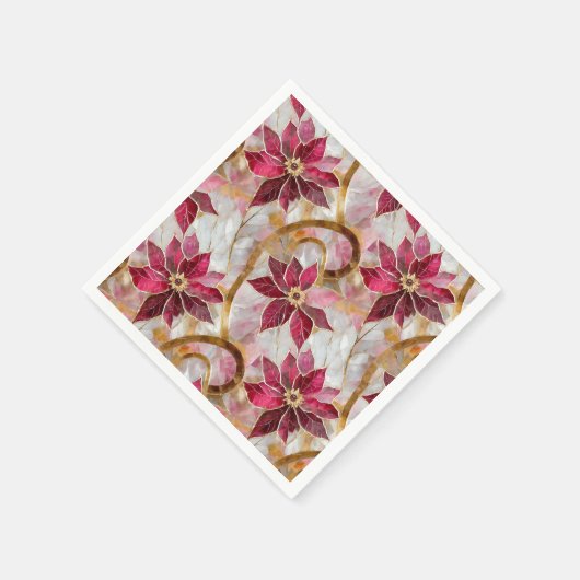 金ゴールドスワーズブルゴーニュピンククリスマスポインセチア スタンダードカクテルナプキン (角)