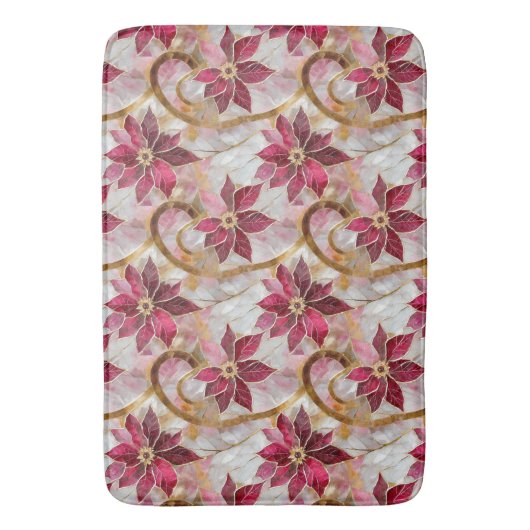 金ゴールドスワーズブルゴーニュピンククリスマスポインセチア バスマット (正面縦)