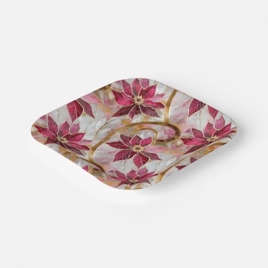 金ゴールドスワーズブルゴーニュピンククリスマスポインセチア ペーパープレート (傾斜あり)