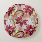 金ゴールドスワーズブルゴーニュピンククリスマスポインセチア ラウンドクッション (正面)