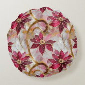 金ゴールドスワーズブルゴーニュピンククリスマスポインセチア ラウンドクッション (裏面)