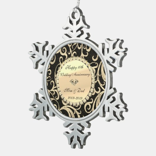 金ゴールドスワーズ結婚ダイヤモンド10周年 スノーフレークピューターオーナメント (右)