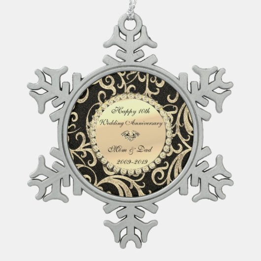 金ゴールドスワーズ結婚ダイヤモンド10周年 スノーフレークピューターオーナメント (正面)