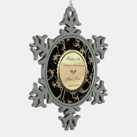 金ゴールドスワーズ結婚ダイヤモンド50周年 スノーフレークピューターオーナメント (左)