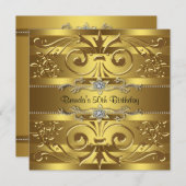 金ゴールドスワーズ金ゴールド誕生日パーティー 招待状 (正面/裏面)