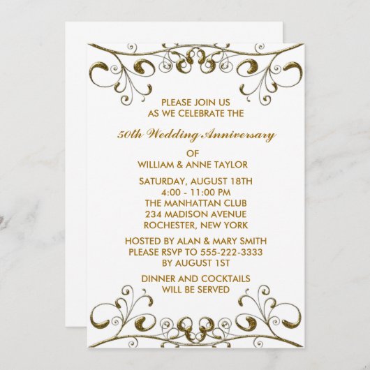 金ゴールドスワーズ50周年結婚招待状 招待状 (正面/裏面)