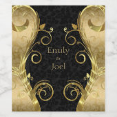 金ゴールドスワールとブラックダマスク ワインラベル (シングルラベル)