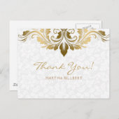 金ゴールドスワールとホワイトダマスクサンキューカード ポストカード (正面/裏面)