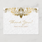 金ゴールドスワールとホワイトダマスクサンキューカード ポストカード (正面)