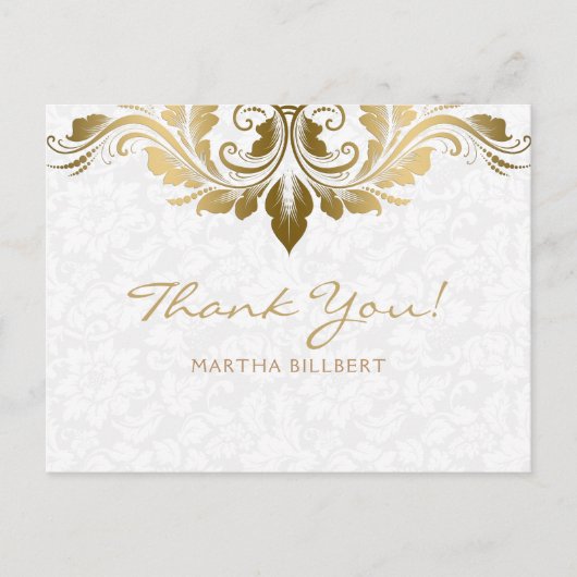 金ゴールドスワールとホワイトダマスクサンキューカード ポストカード (正面)